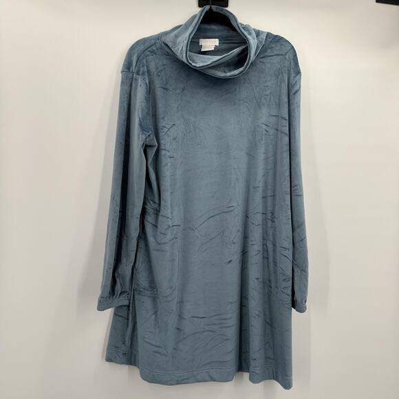 Softies Lounger Womens Large Blue Spring Lake Velour Funnel Neck Pockets Cozy - Picture 1 of 12